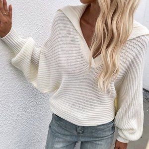 Knoeasy White Collared V-Neck Sweater (S)